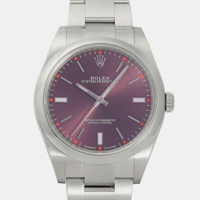 Pre-owned Rolex Purple Stainless Steel Oyster Perpetual 114300 Automatic Men's Wristwatch 39 Mm