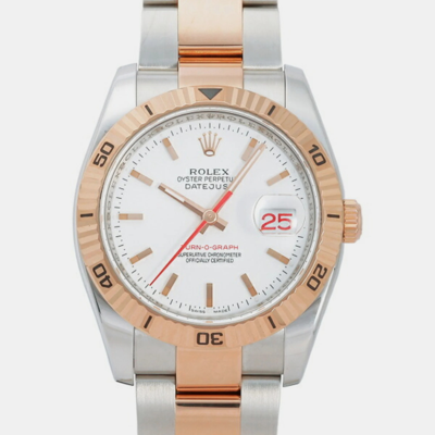 Pre-owned Rolex White 18k Rose Gold And Stainless Steel Datejust 116261 Automatic Men's Wristwatch 36 Mm