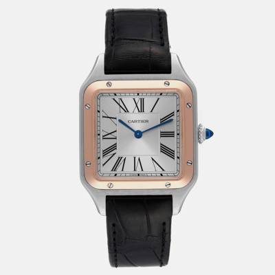 Pre-owned Cartier Santos Dumont Large Steel Rose Gold Mens Watch W2sa0011 43.5 Mm X 31.4 Mm In Silver