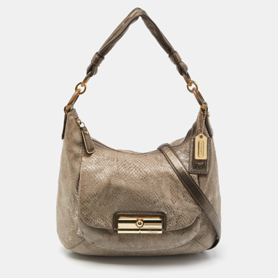 Pre-owned Coach Grey Python Embossed Leather And Leather Kristin Hobo