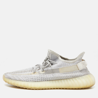 Pre-owned Yeezy X Adidas White/grey Knit Fabric Boost 350 V2 Static Reflective Sneakers Size 46