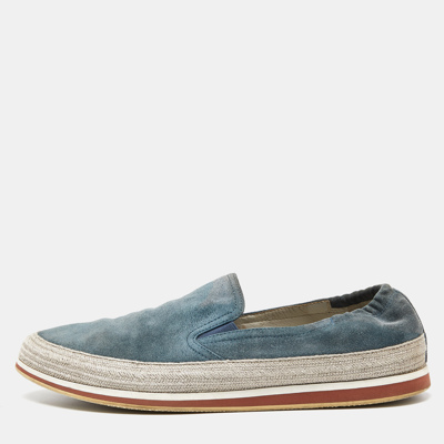 Pre-owned Prada Blue Suede Slip On Trainers Size 42