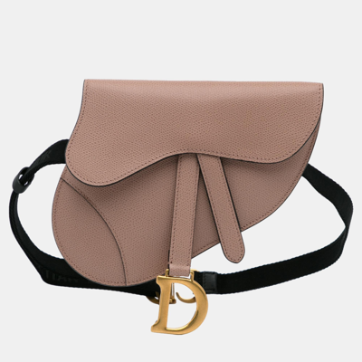 Pre-owned Dior Beige/brown Leather Saddle Belt Bag
