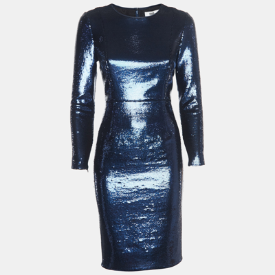 Pre-owned Diane Von Furstenberg Blue Sequined Midi Dress S