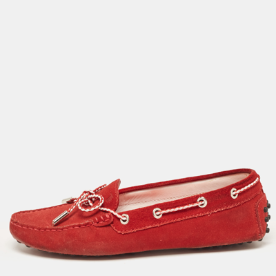 Pre-owned Tod's Red Suede Gommino Slip On Loafers Size 37