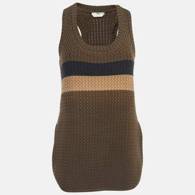 Pre-owned Fendi Brown Striped Knit Top S