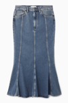 Cos Panelled Flared Denim Skirt In Blue