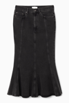 Cos Panelled Flared Denim Skirt In Black