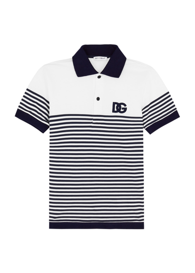 Dolce & Gabbana Striped Cotton Polo Shirt In Navy
