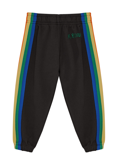 Mini Rodini Kids' Rainbow条纹平纹针织运动裤 In Black