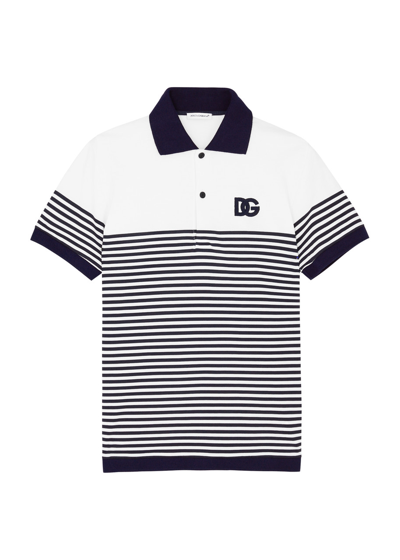 Dolce & Gabbana Striped Cotton Polo Shirt In Navy