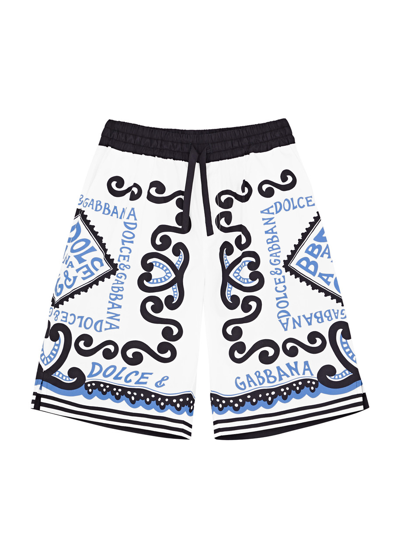 Dolce & Gabbana Kids Printed Cotton-poplin Shorts (8-13 Years) In Blue