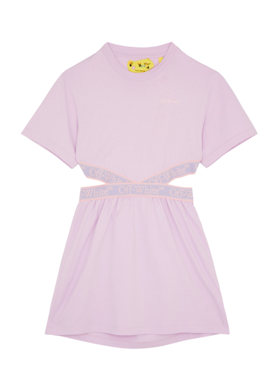 Off-white Kids Bookish Cut-out Cotton T-shirt Dress (12-14 Years) In Lilac