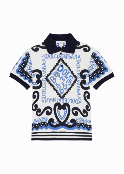 Dolce & Gabbana Kids Printed Piqué Cotton Polo Shirt (2-6 Years) In Blue