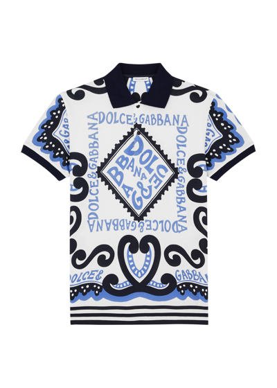 Dolce & Gabbana Kids Printed Piqué Cotton Polo Shirt (8-13 Years) In Blue