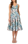 ADRIANNA PAPELL FLORAL JACQUARD MIDI FIT & FLARE COCKTAIL DRESS