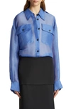 Khaite Missa Sheer Silk Collared Top In Blue Iris