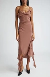 Acne Studios Ruffle-detailed Midi Dress In Toffee Brown