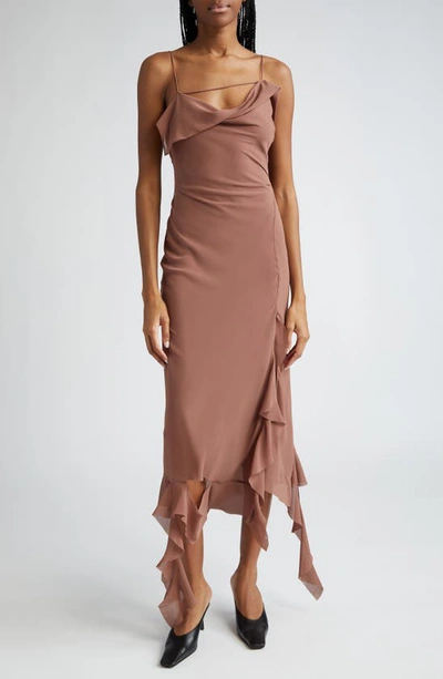 Acne Studios Ruffle-detailed Midi Dress In Brown