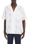 VALENTINO EYELET EMBROIDERED SHORT SLEEVE BUTTON-UP SHIRT