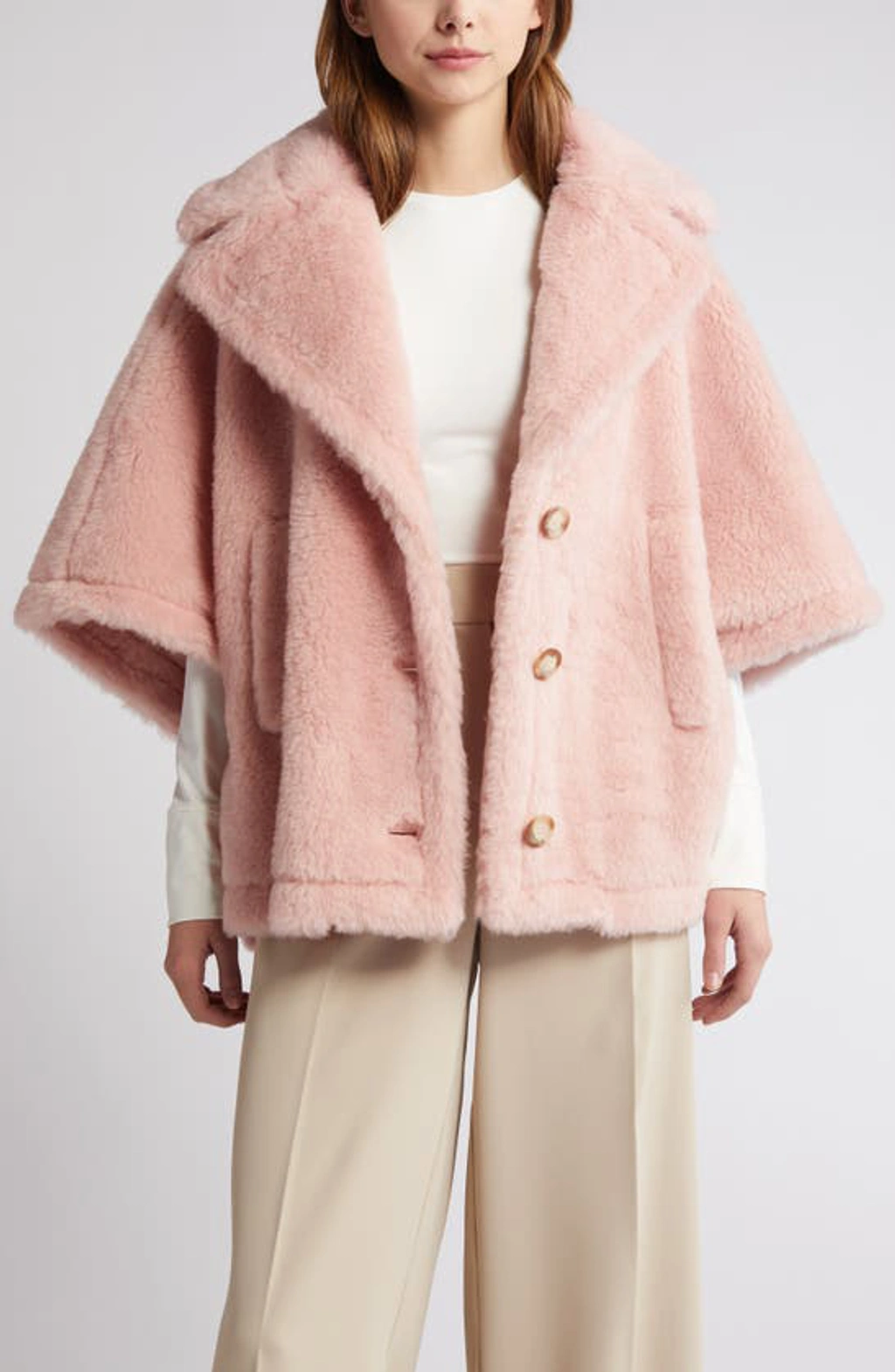ジャケット・アウター Max Mara ALEGGIO Teddybear Cape Poncho Max Mara Aleggio Teddy Cape Jacket In Sand - 30% Off