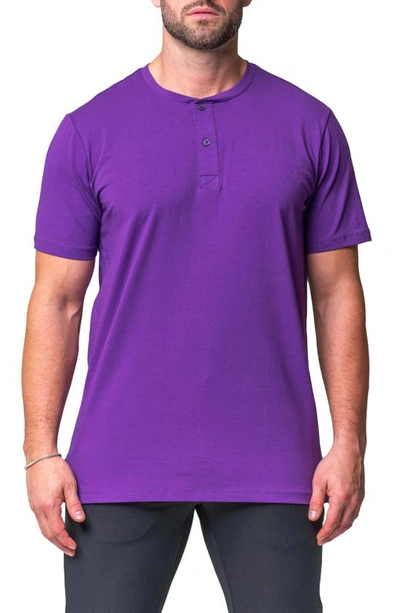 Maceoo Core Short Sleeve Henley In Purple