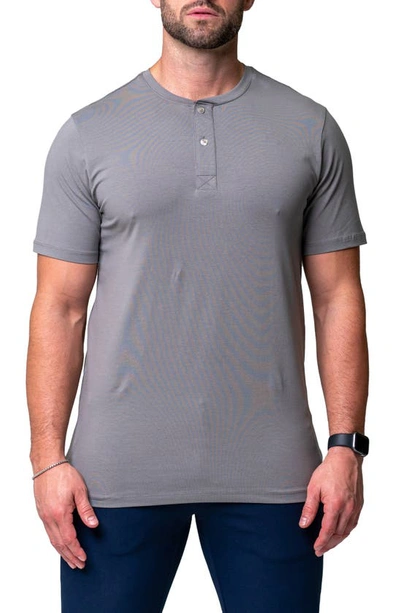 Maceoo Core Short Sleeve Henley In Grey