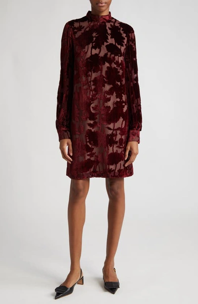 Lela Rose Elizabeth Floral Burnout Long Sleeve Velvet Dress In Scarlet