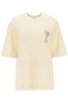 AMI ALEXANDRE MATTIUSSI JERSEY AND TULLE T SHIRT WITH RHINESTONE STUDDED LOGO