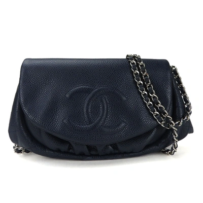 Pre-owned Chanel Half Moon Navy Leather Shoulder Bag ()