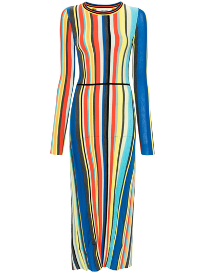 Christopher John Rogers Stripe Chenille Ribbed Long-sleeve Dress In Blue