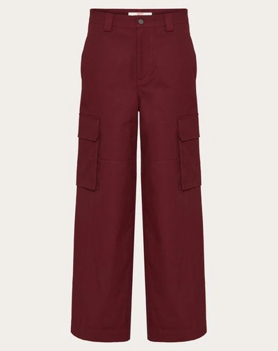 Valentino Stretch Cotton Canvas Cargo Trousers In Burgundy