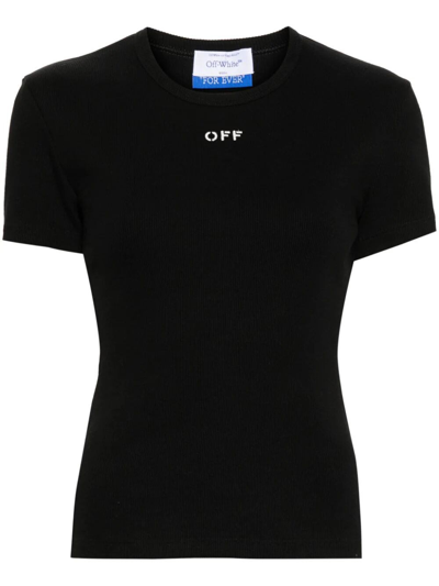 Off-white Off Stamp Rib Scoop Short-sleeve Top In Black White