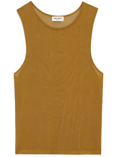 Saint Laurent Knitted Cropped Tank Top In Brown