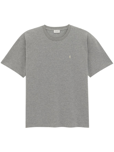 Saint Laurent Cassandre T-shirt In Piqué In Grey