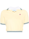 Casablanca Crop Pique Polo Shirt In Yellow & Orange