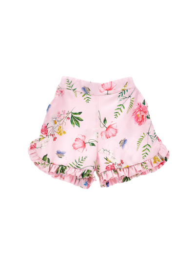 Monnalisa Kids'   Botanical Satin Shorts In Fairytale + Multicolor