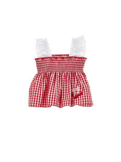 Monnalisa Babies'   Gingham And Broderie Anglaise Embroidery Top In White + Red