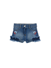 Monnalisa Embroidered Denim Shorts In Denim Blue + Sky Blue