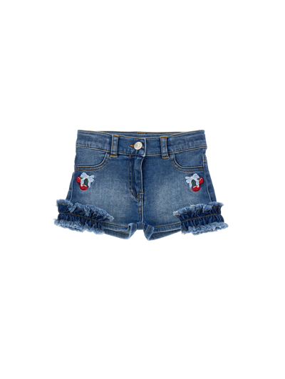 Monnalisa Kids'   Embroidered Denim Shorts In Denim Blue + Sky Blue