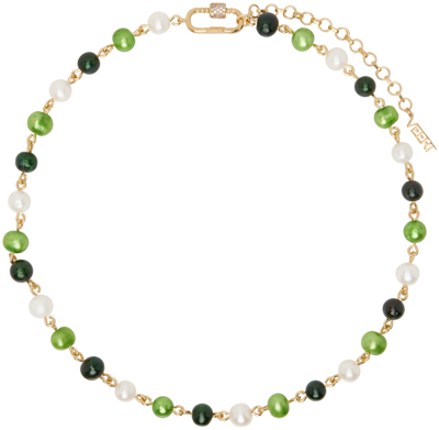 Veert Green & Gold 'the Single Multi Green Freshwater Pearl' Necklace In Yellow Gold/green
