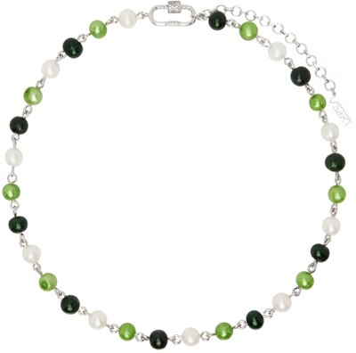 Veert White Gold 'the Single Multi Green Freshwater Pearl' Necklace In White Gold/green