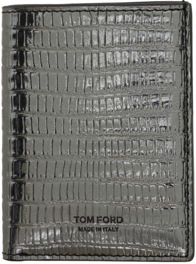 Tom Ford Gunmetal Tejus T Line Folding Card Holder In Aluminium