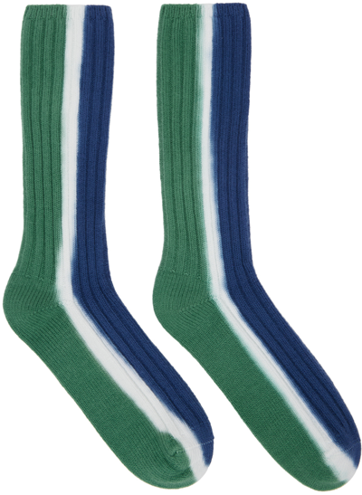 Sacai Green & Navy Vertical Dye Socks In 555 Greenxnavy