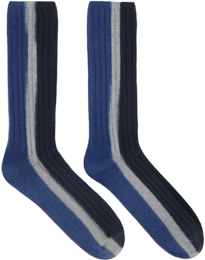 Sacai Black & Navy Vertical Dye Socks In 005 Blackxnavy