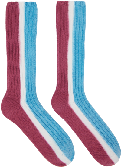 Sacai Red & Blue Vertical Dye Socks In 468 L/bluexred