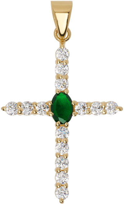 Veert Gold 'the Small Cross' Pendant In Yellow Gold/green