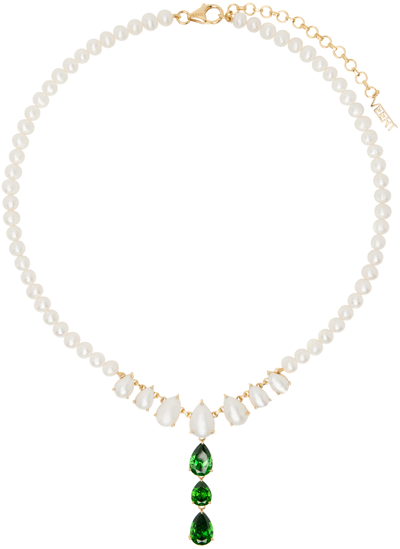 Veert White & Gold 'the Freshwater Pearl Drop Chain' Necklace In Pearl And Yellow Gold