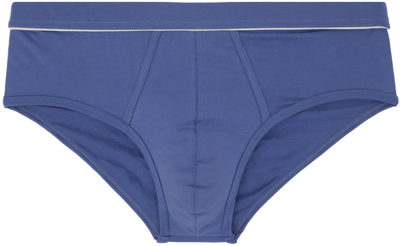 Zegna Blue Piping Briefs In Blue Medio Unito