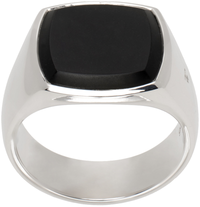 TOM WOOD SILVER 'CUSHION BLACK ONYX' RING